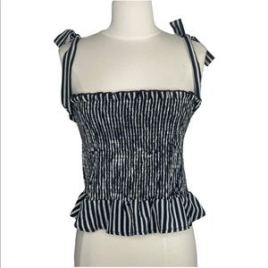 Sage the Label Stripe Smocked Tie Peplum Top M